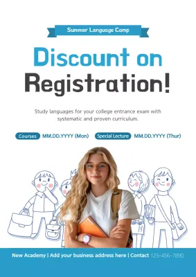 Blue Modern Language Registration Poster