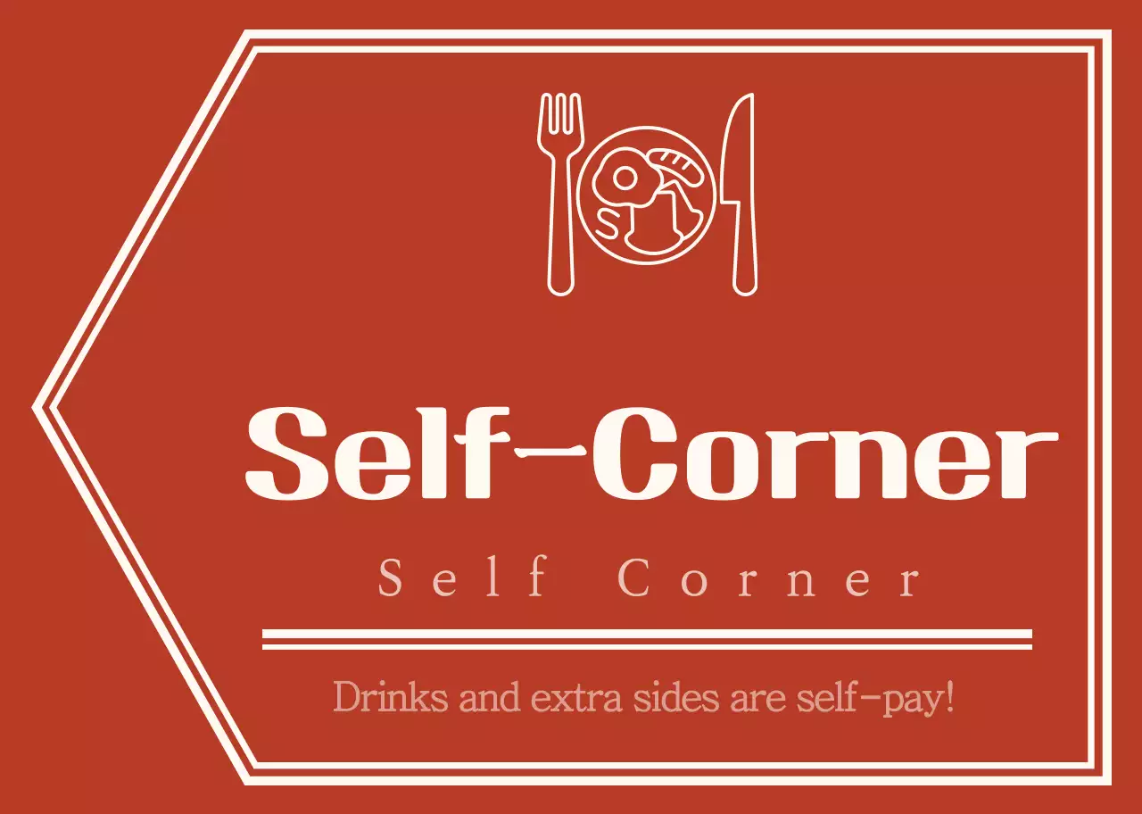 Simple, emotional arrow layout style in red and pale yellow with directions to the self-corner