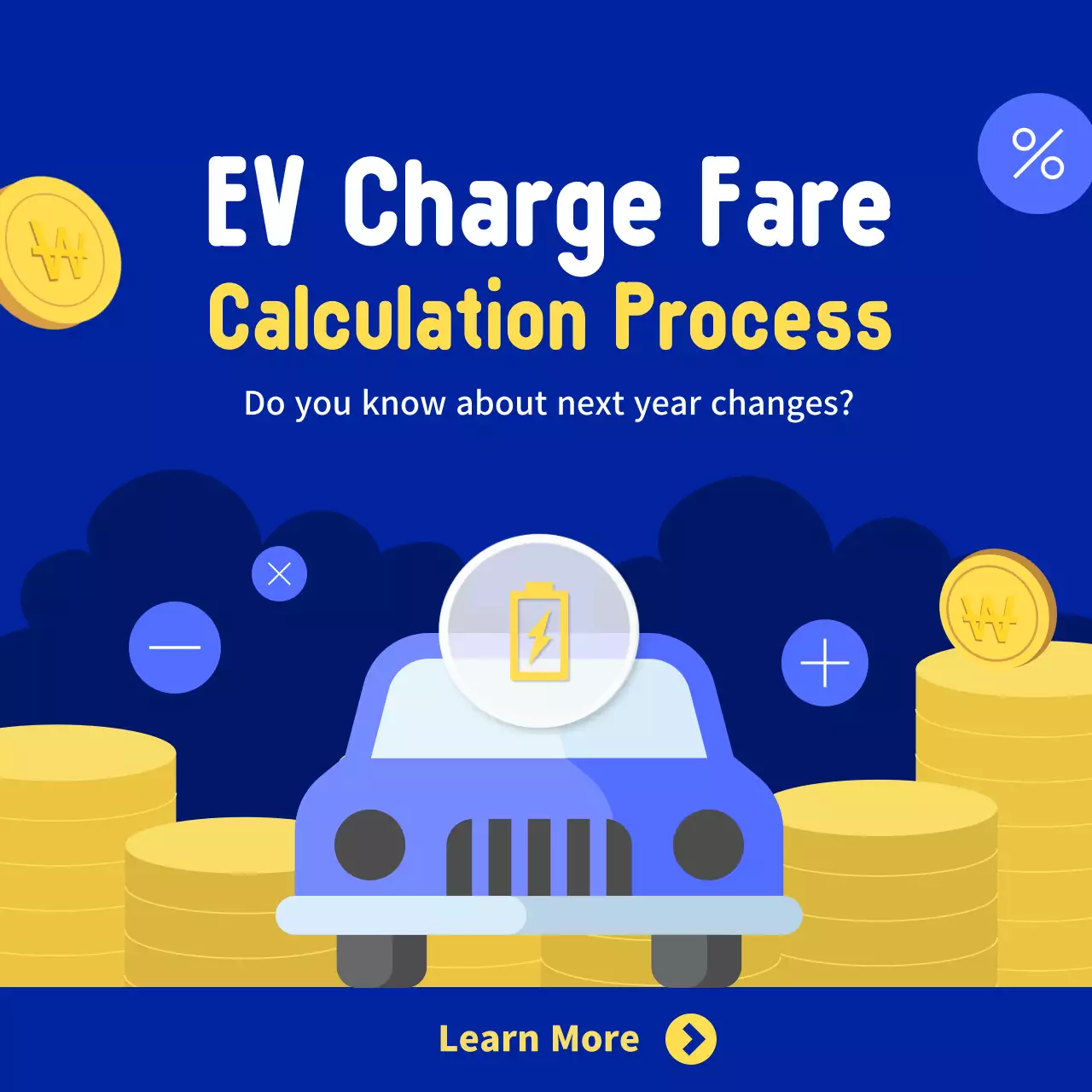 Blue and yellow electric cars and coin-operated charging calculations