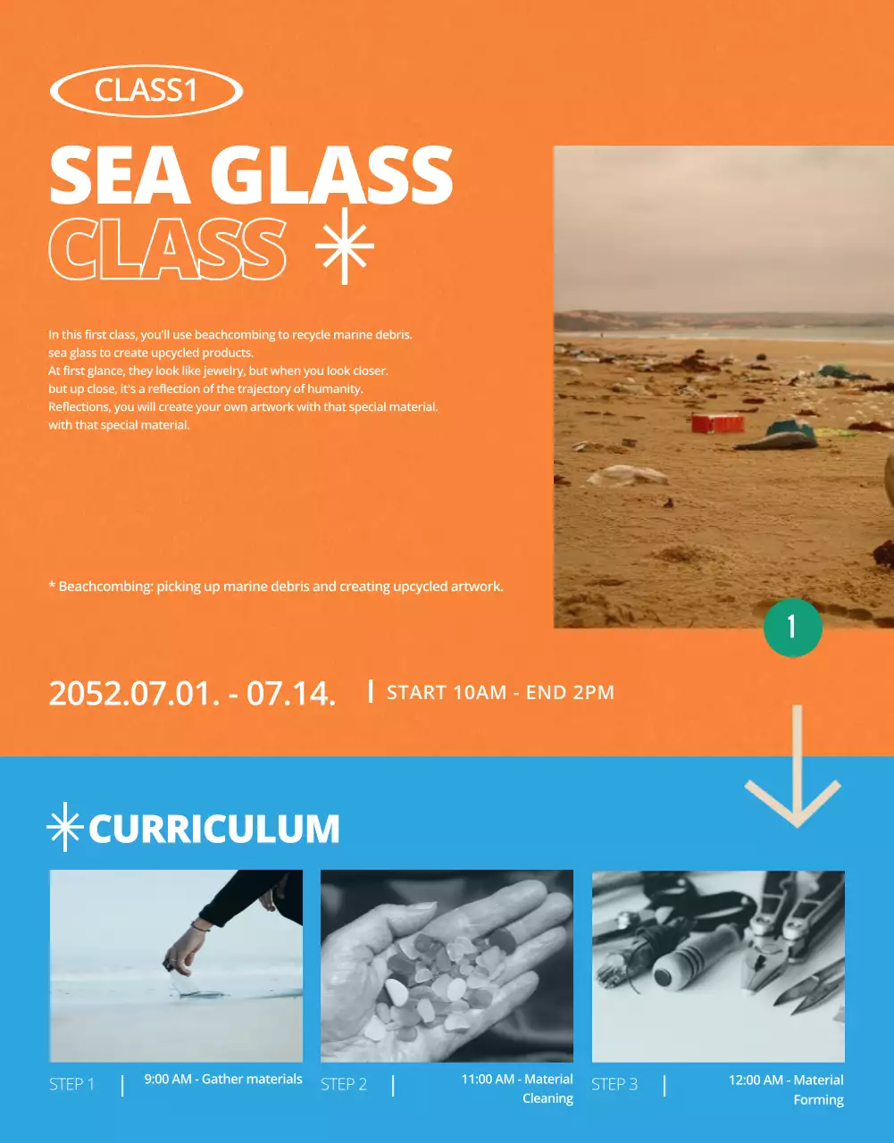 Vintage Beachcombing Workshop Guide in Green, Orange, and Blue