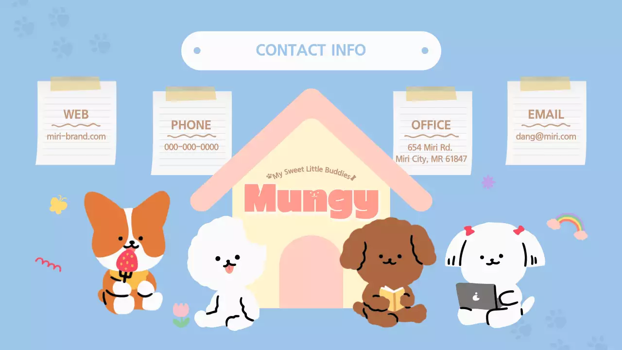 하늘색을 메인으로 한 파스텔톤의 귀여운 강아지 일러스트 테마 굿즈 셀러 신청