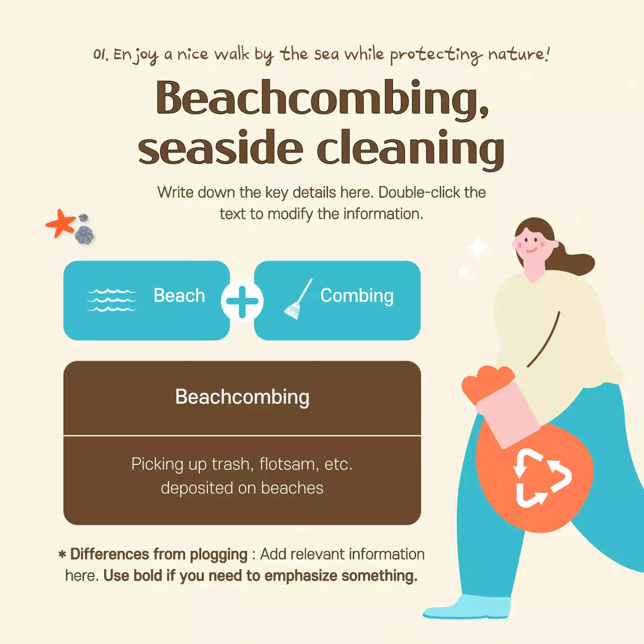 Cartão de praia ilustrado castanho e azulNotícias