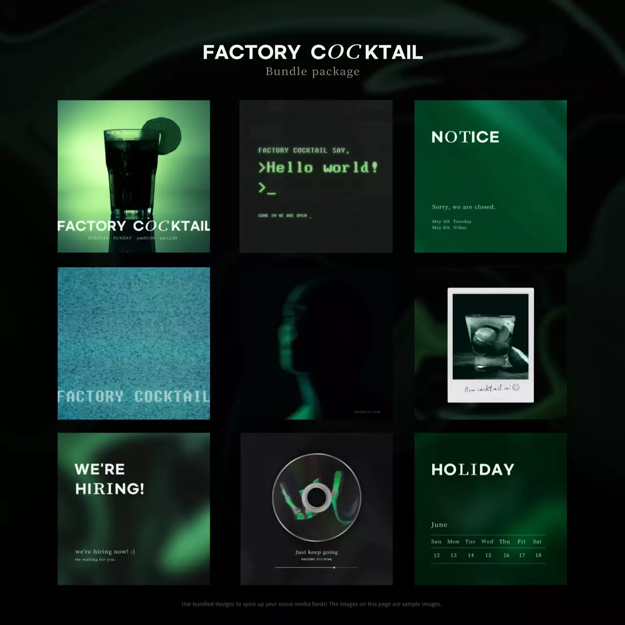 그린 레트로 칵테일 프로모션 소셜 미디어 게시물