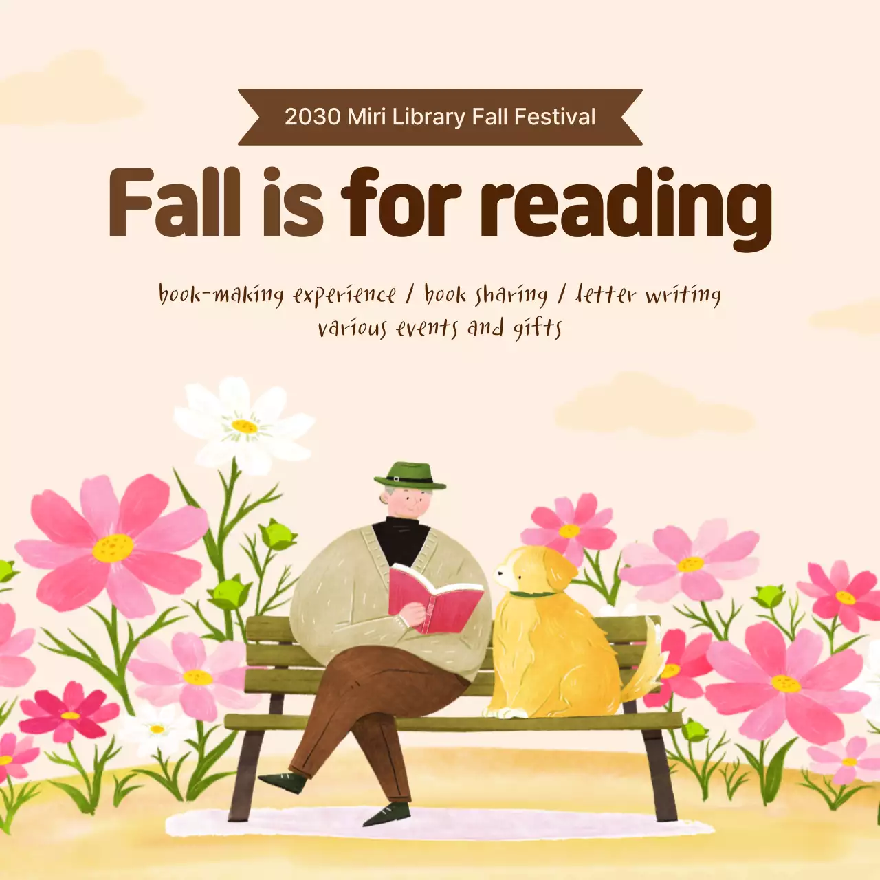 Beige Vintage Reading Event Social Media Post