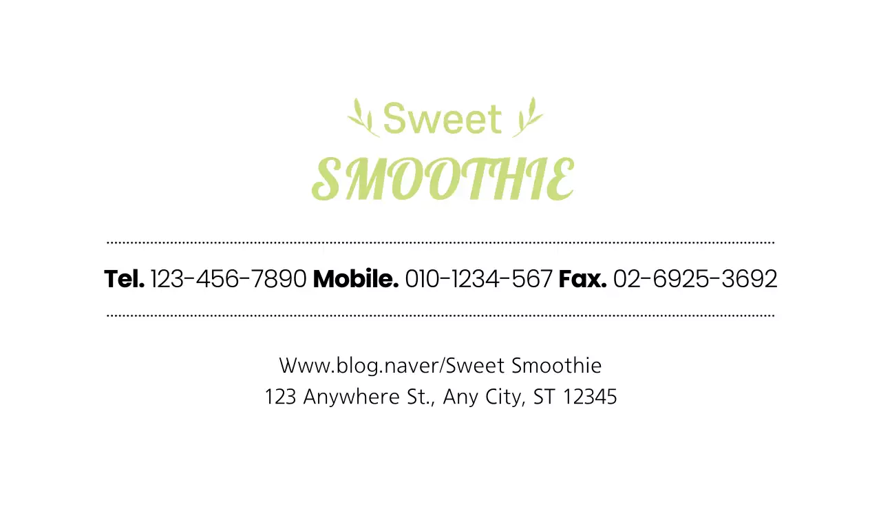 Green Minimal Smoothie Promotion Business Card