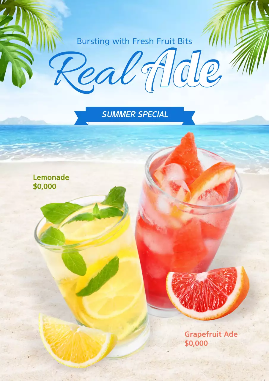 Blue Tropical Drink Promotion Poster