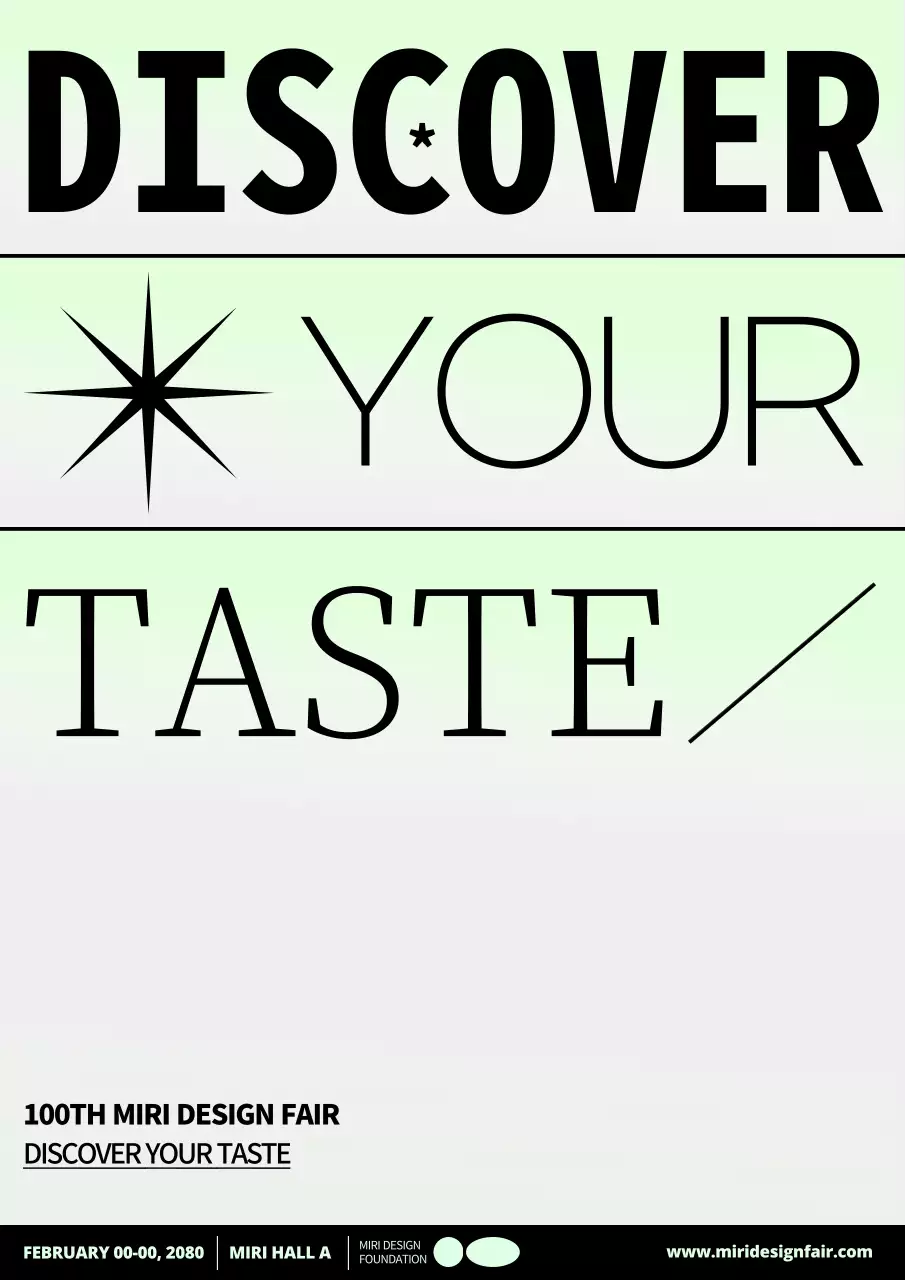 Simple design fair flyer with neon-colored accents on a gray background.