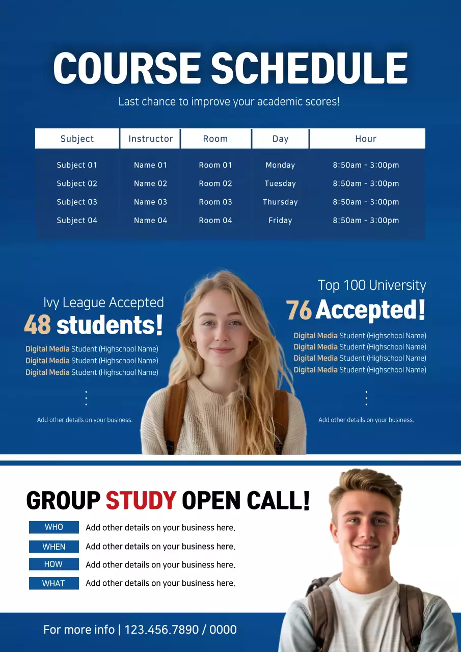 Blue Modern Course Schedule Announcement Poster