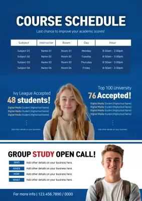 Blue Modern Course Schedule Announcement Poster