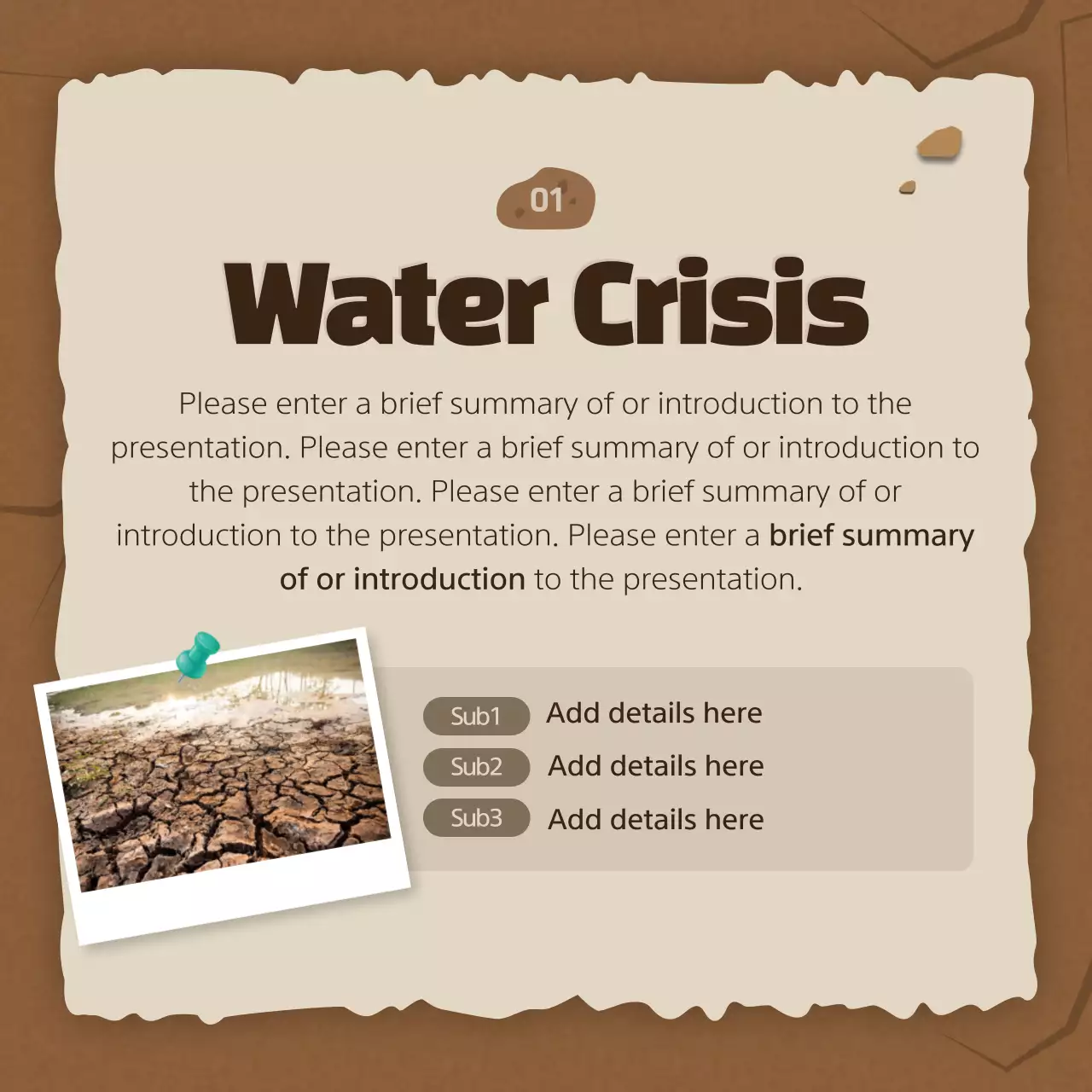 Drought and water conservation in the brown cracked earth concept