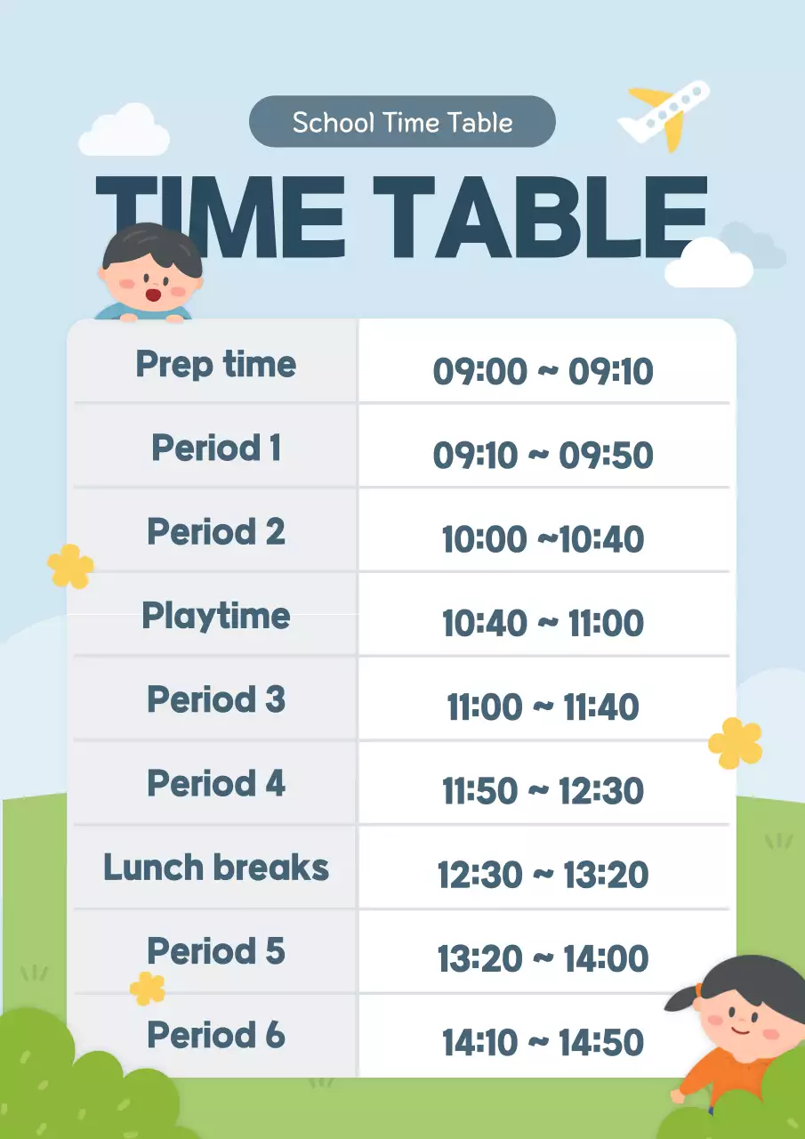 Blue Playful School Schedule Poster