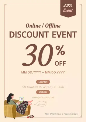 Beige Minimal Discount Promotion Poster