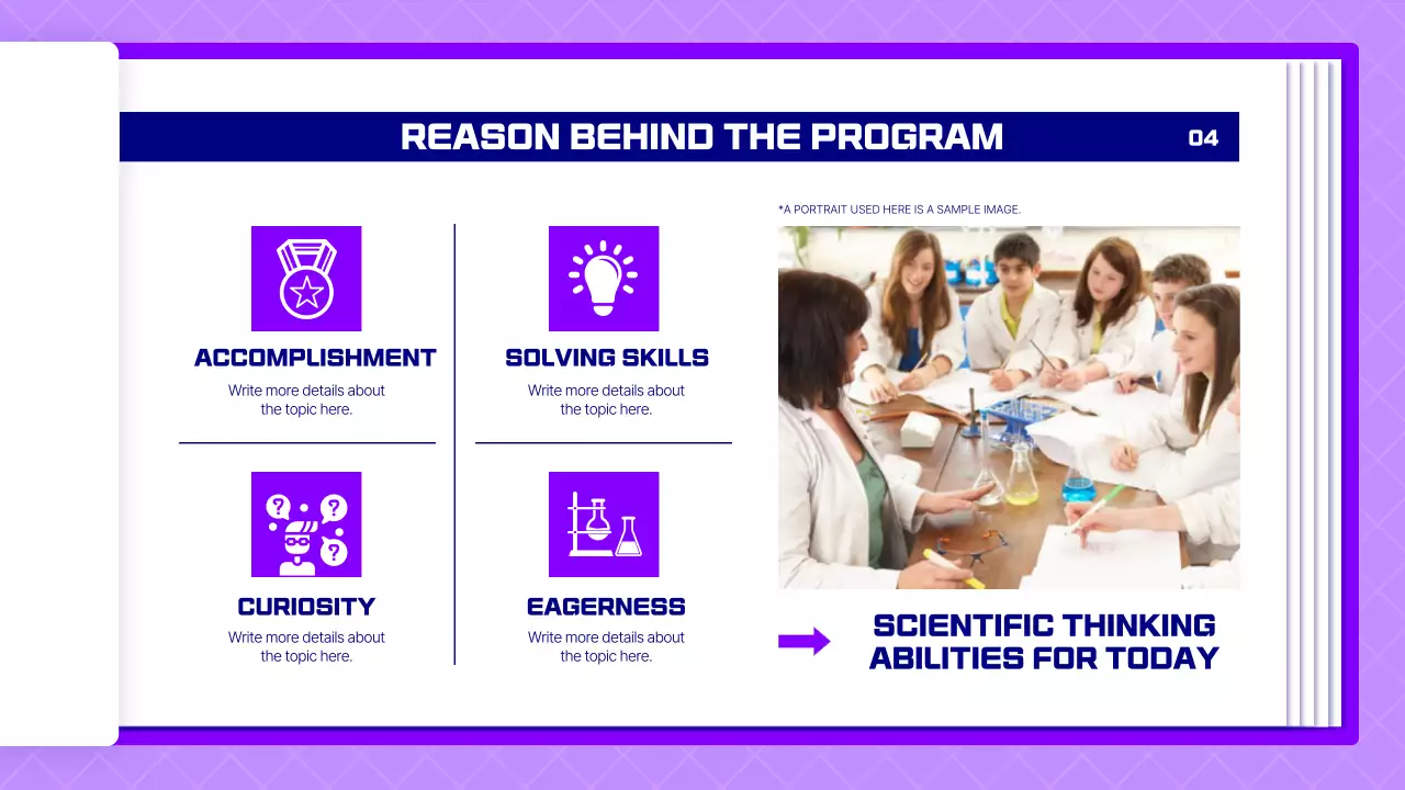 Science lesson proposal using purple pages