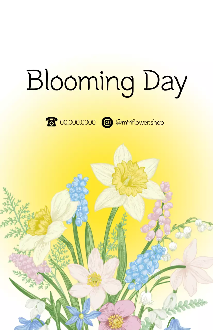 A flower shop with a fresh springtime color gradient and bouquet illustration