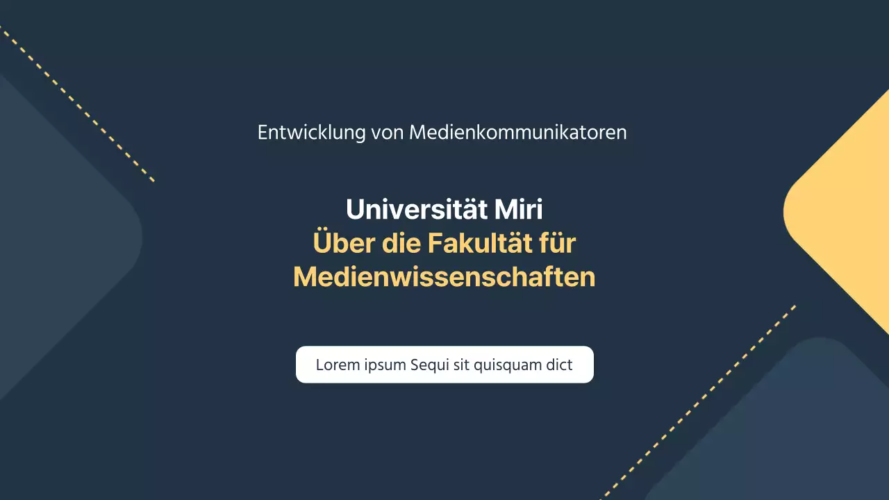 Eine einfache, marineblaue und gelbe Einführungspräsentation für die Öffentlichkeitsarbeit einer Universität