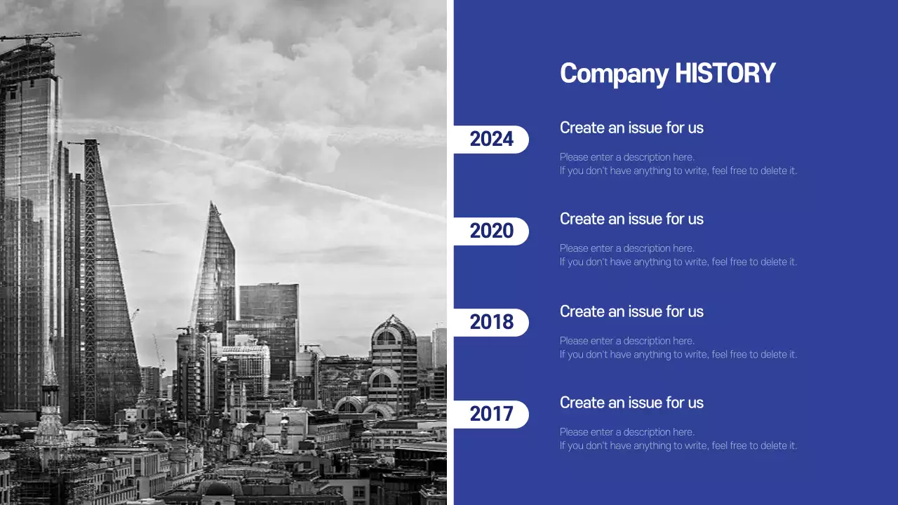 Blue Modern Company History Document Infographic