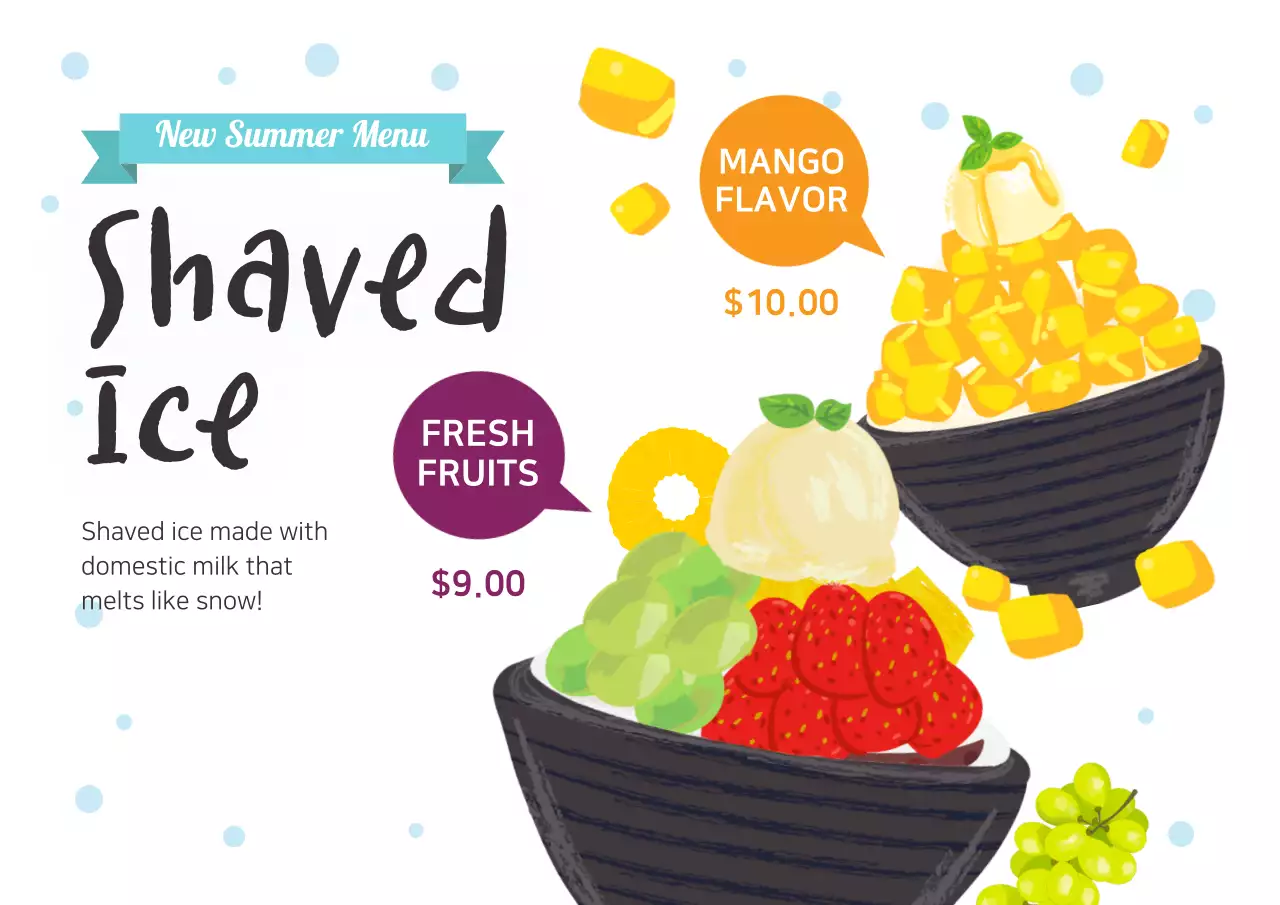White Trendy Shaved Ice Menu Poster