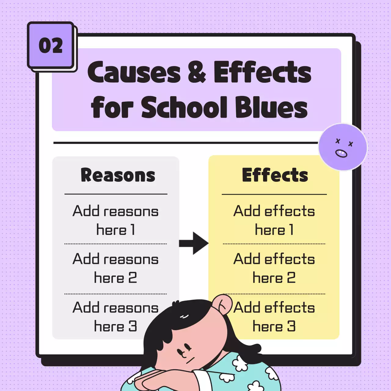Provide information on new semester syndrome using simple pastel-toned illustrations and emoticons