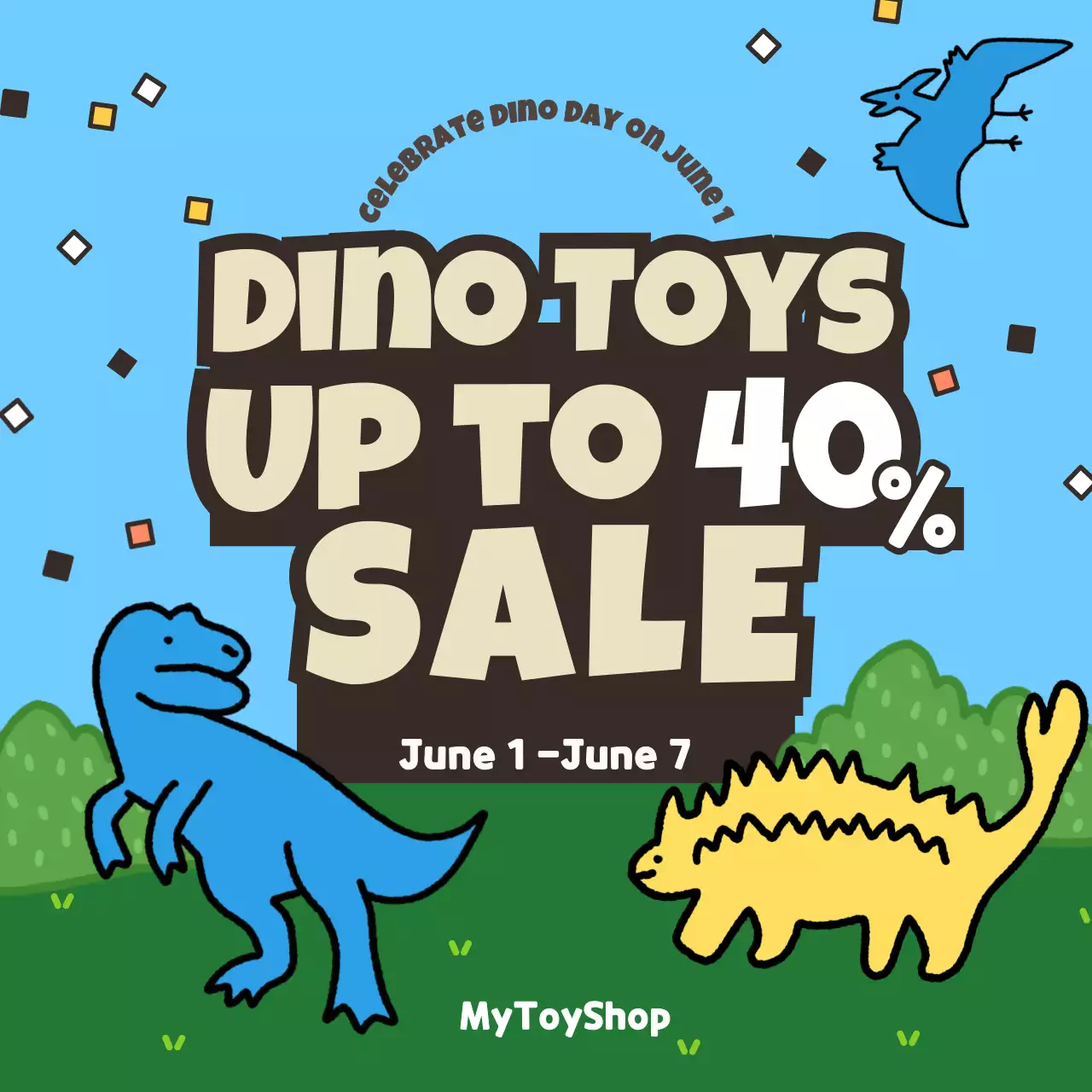 Blue Retro Dinosaur Promotion Social Media Post