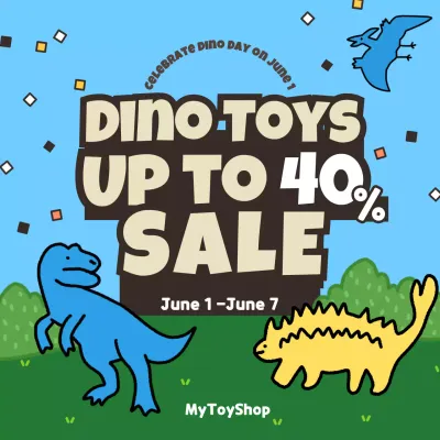 Blue Retro Dinosaur Promotion Social Media Post