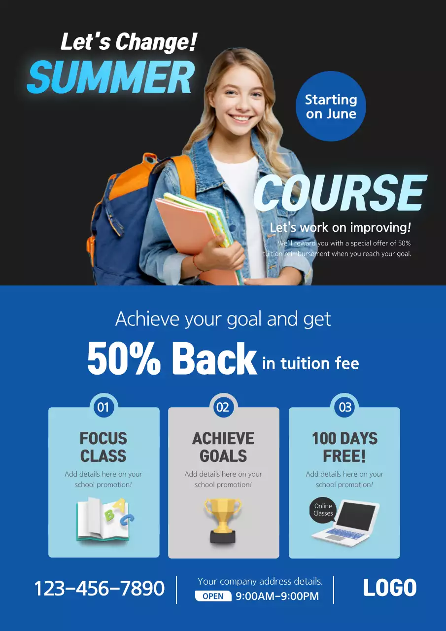 Blue Modern Summer Course Promotion Poster