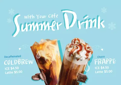 Blue Trendy Summer Drinks Promotion Poster