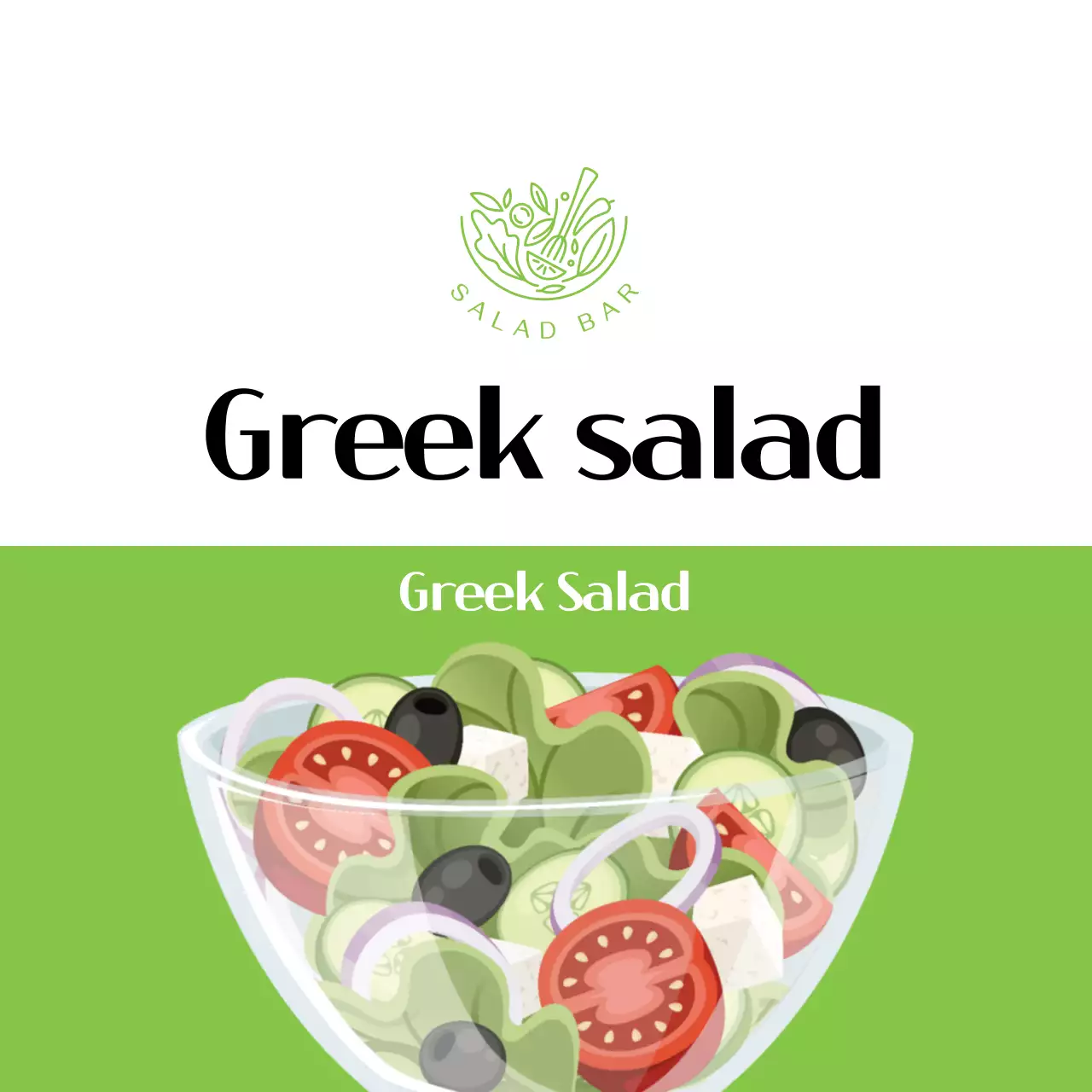 Green Illustrated Greek Salad Label