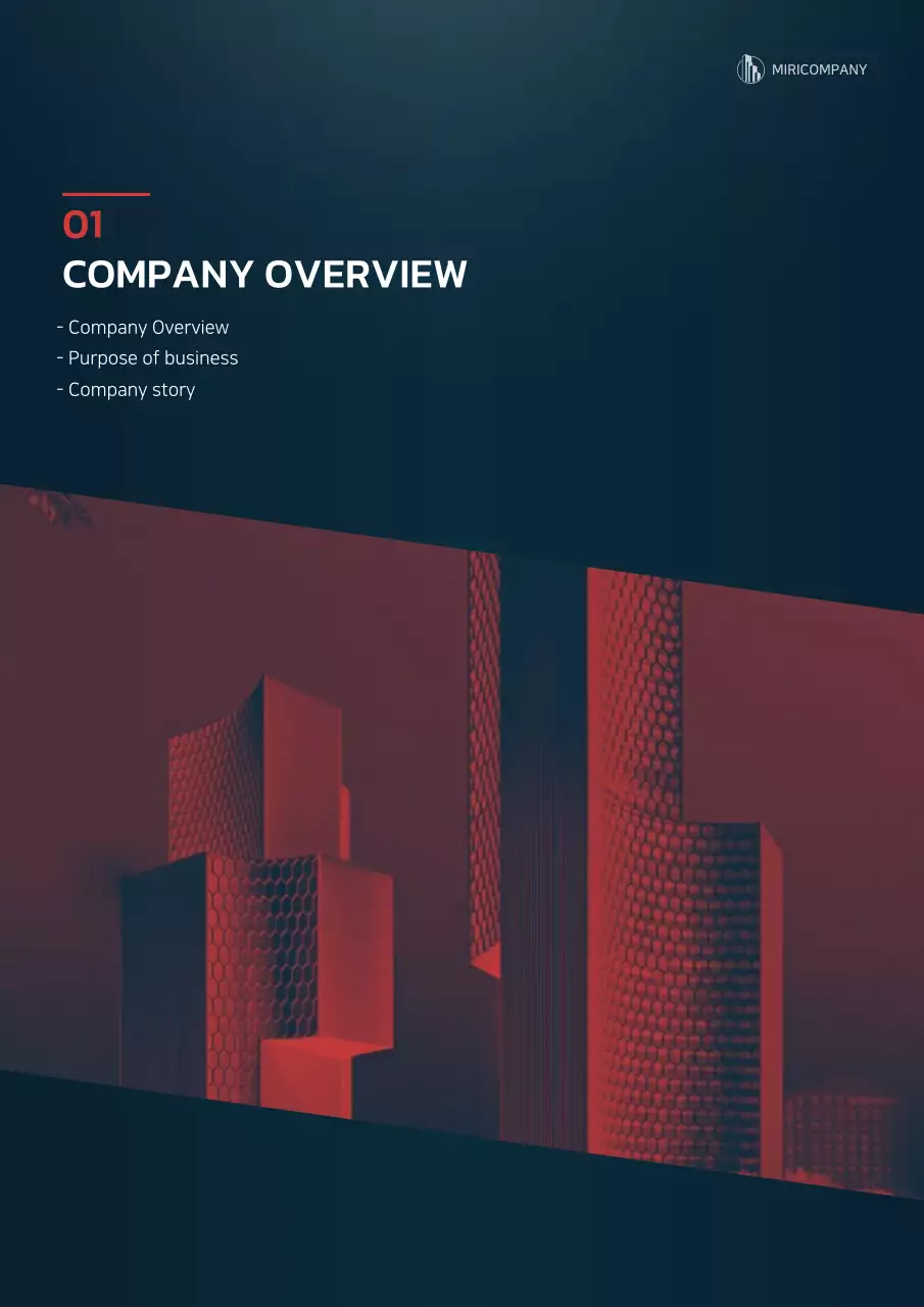 Graphic concept business plan with navy blue and red colors