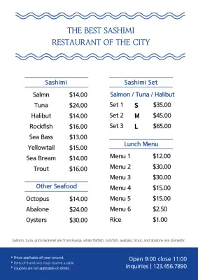 Blue Simple Seafood Menu Poster