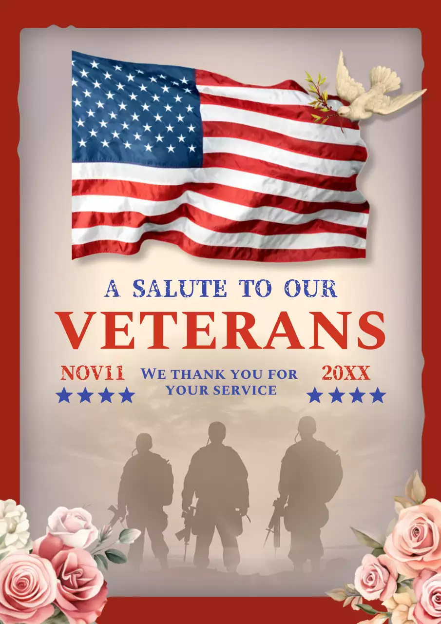 Red and beige vintage Veteran's Day advertisement