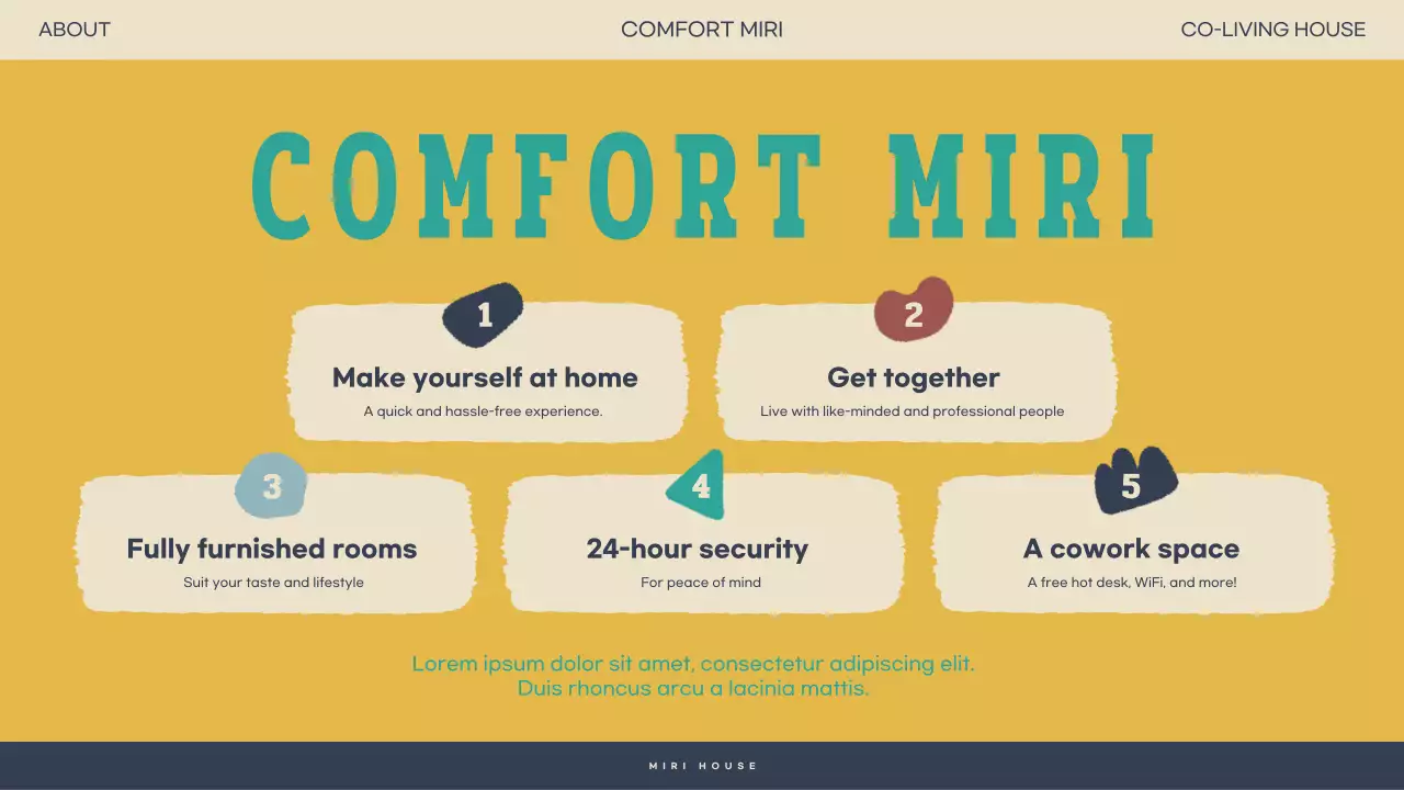 민트색 편안한 드로잉 컨셉의 집 일러스트를 사용한 입주제안서