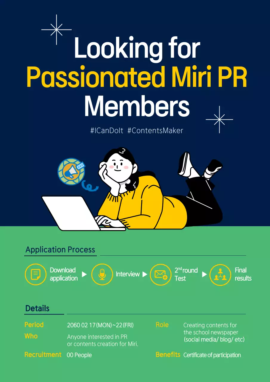 College Student Illustration Recruitment in Green Navy Blue Yellow