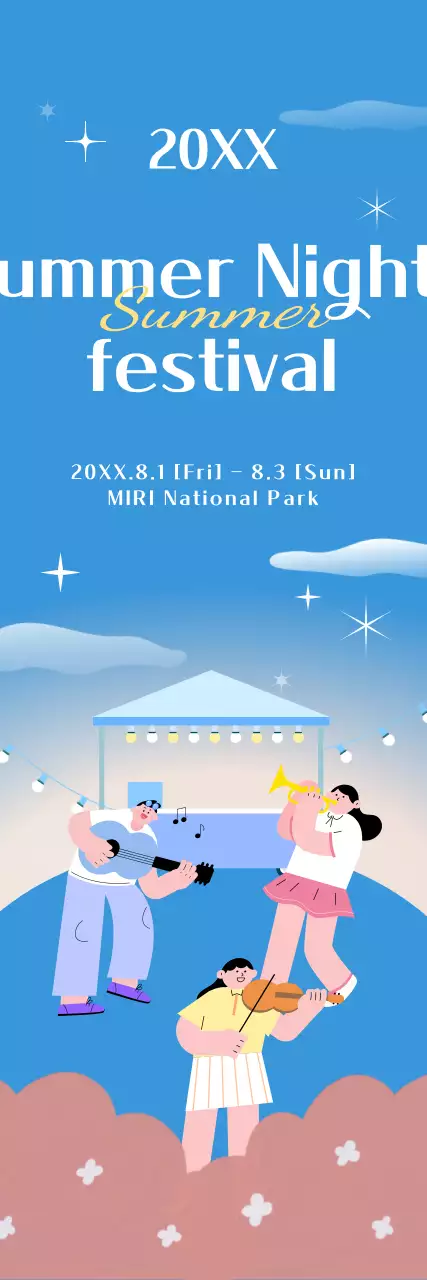 Summer festival design with light blue and pink singers illustration