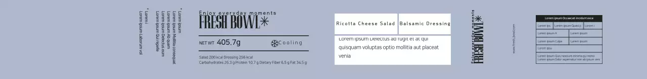 Label kemasan salad rapi berwarna biru