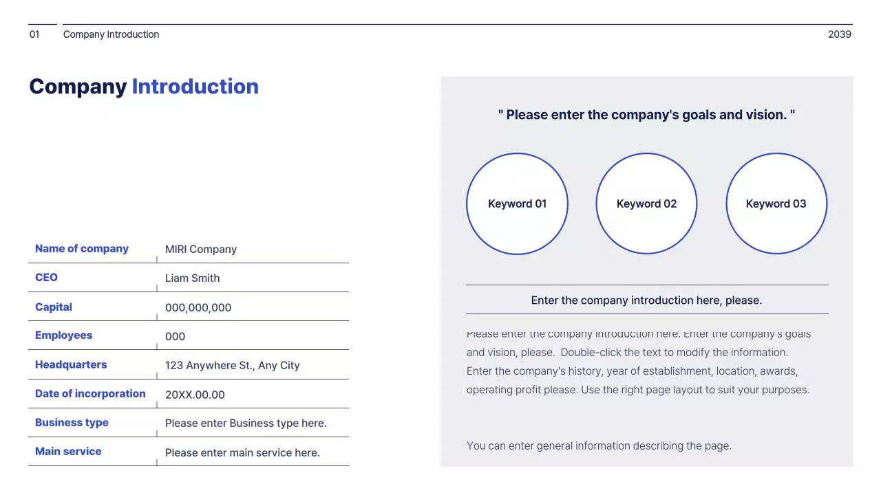 Simple concept in navy blue and white corporate management report