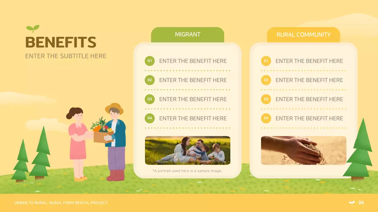 노란색과 연두색의 귀여운 귀농 귀촌 사업 제안서