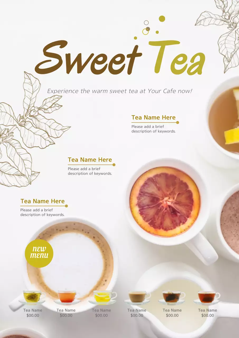 Beige Elegant Tea Menu Poster