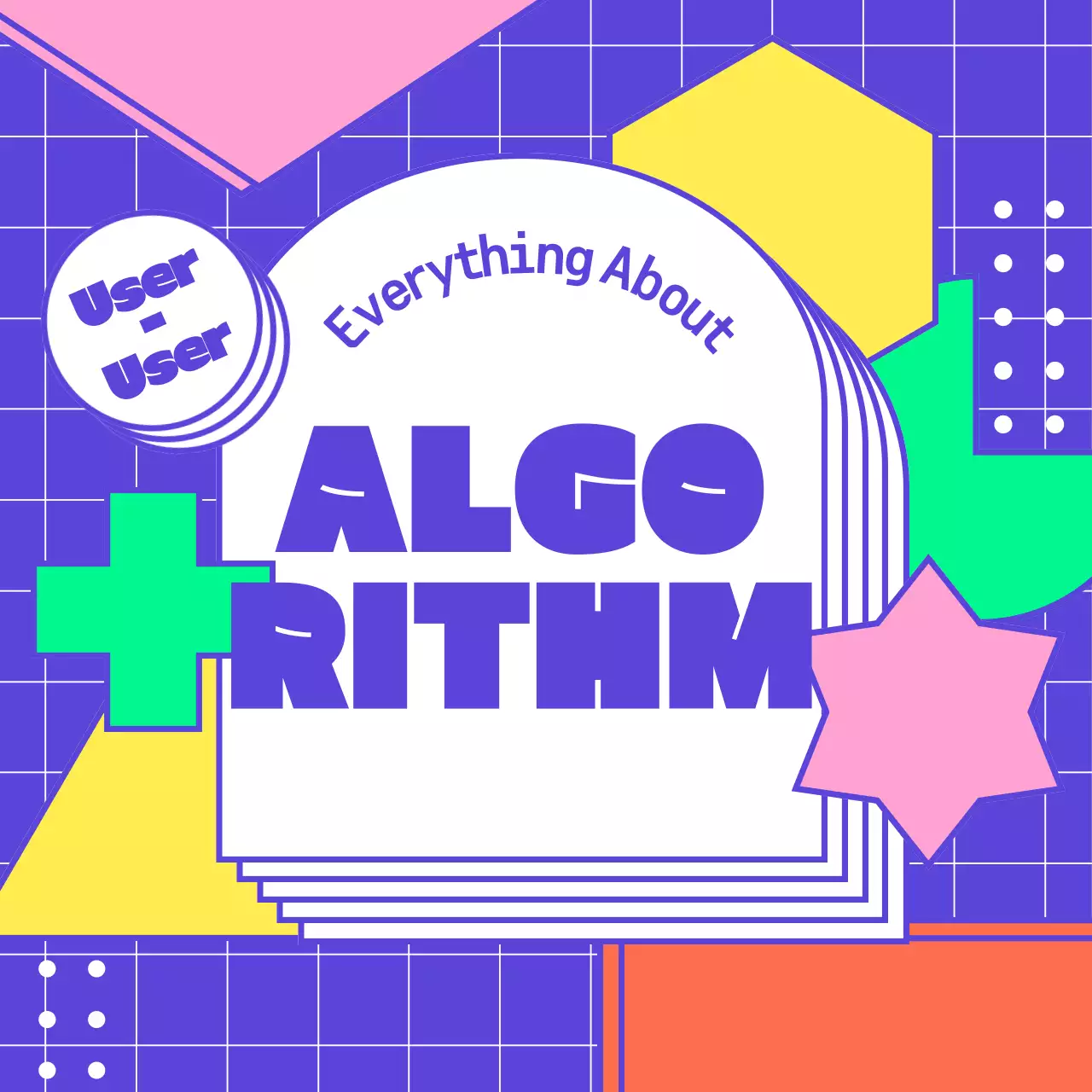 Algorithm information of blue and colorful shapes