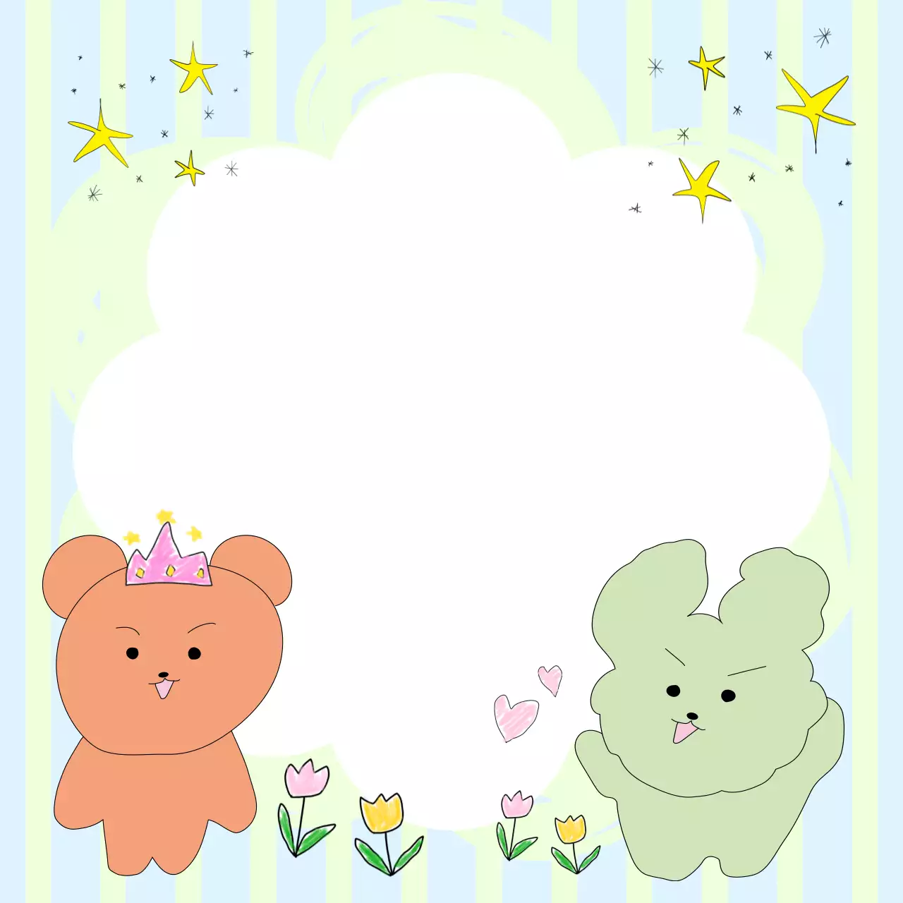 Doodled bear puppy mochi note with lime green stripe background