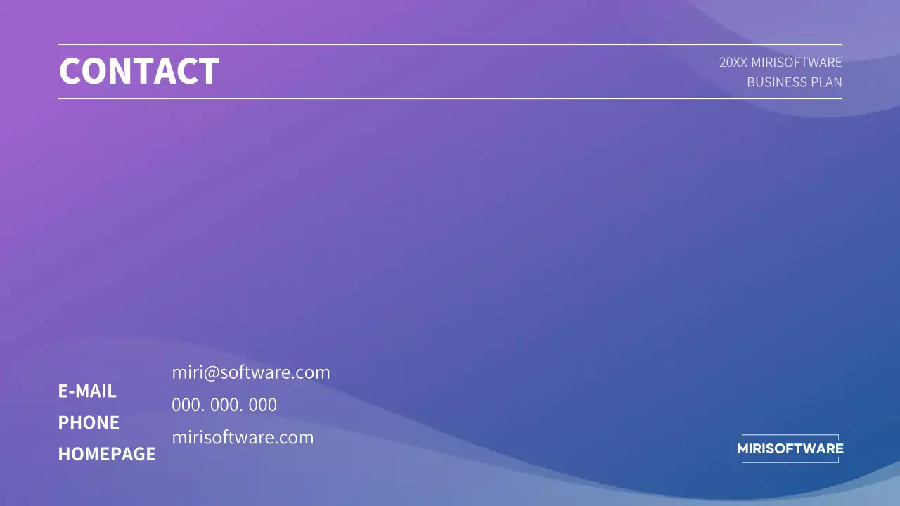 Business plan presentation with a purple and blue gradient concept