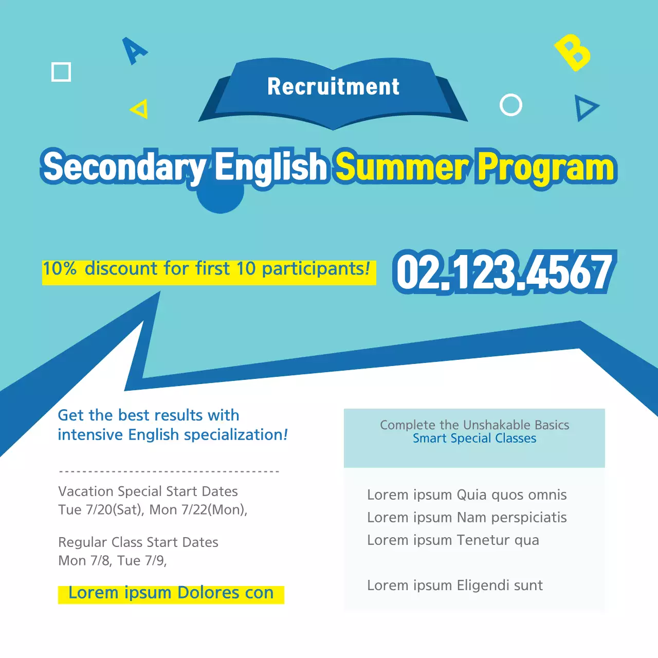 Biểu ngữ quảng cáo khóa học tiếng Anh hiện đại màu xanh