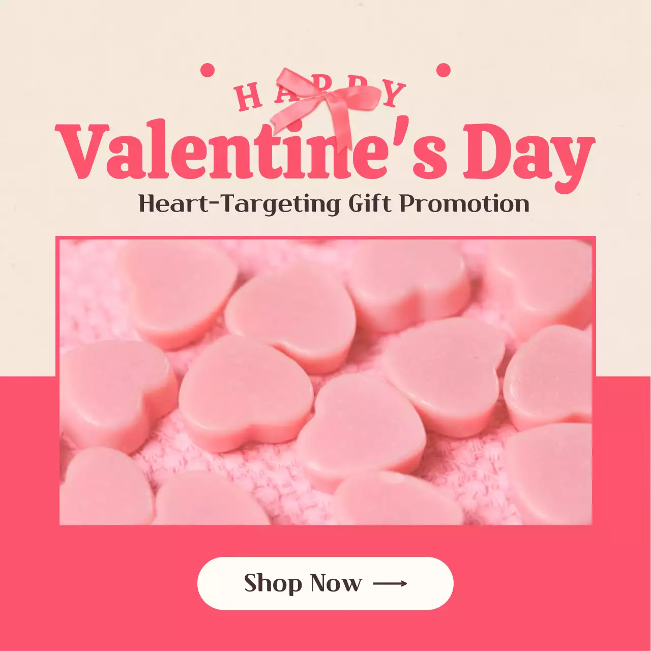 White Day promotion with ribbon points on a pink and beige background