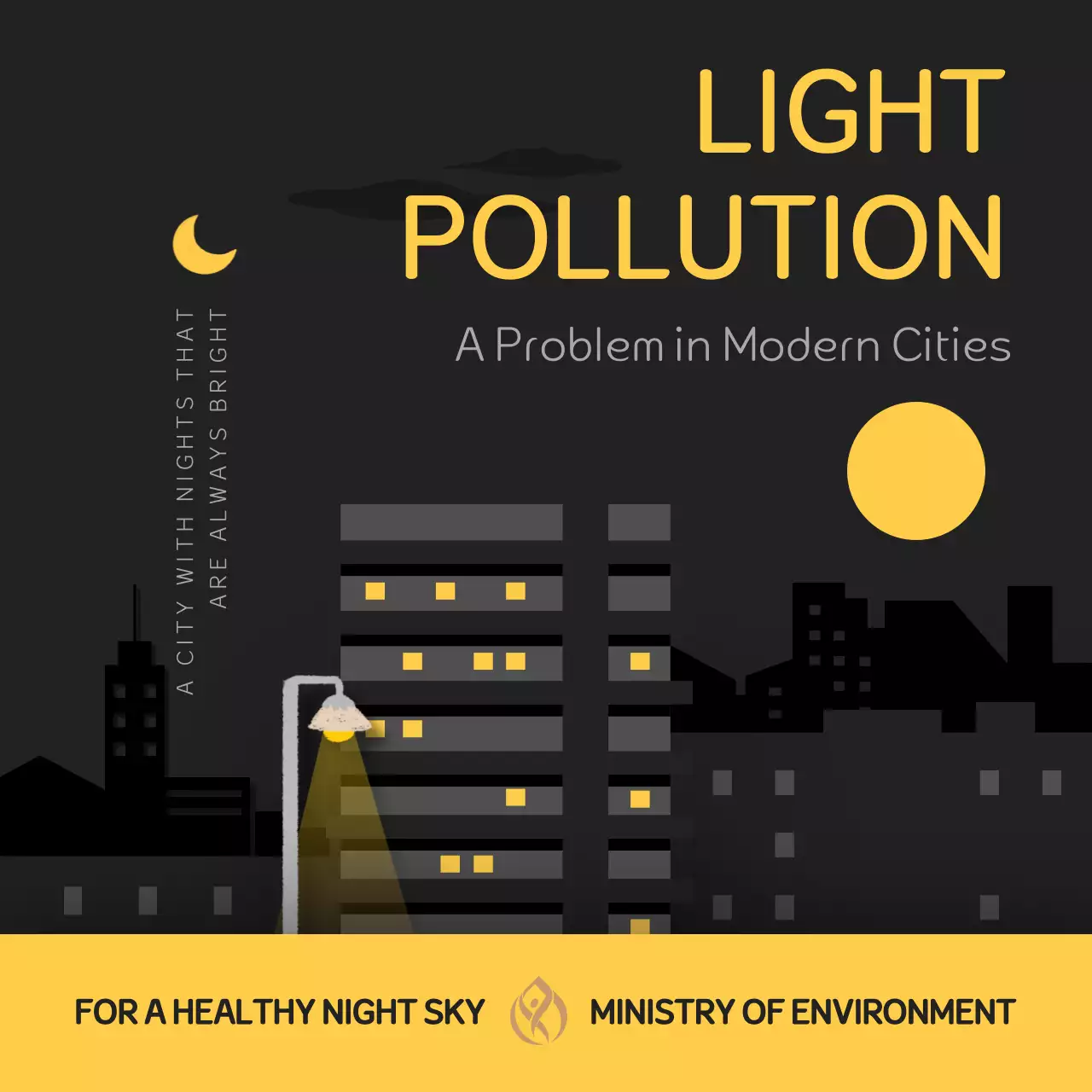 Neat and detailed light pollution prevention campaign information in black and yellow point colors