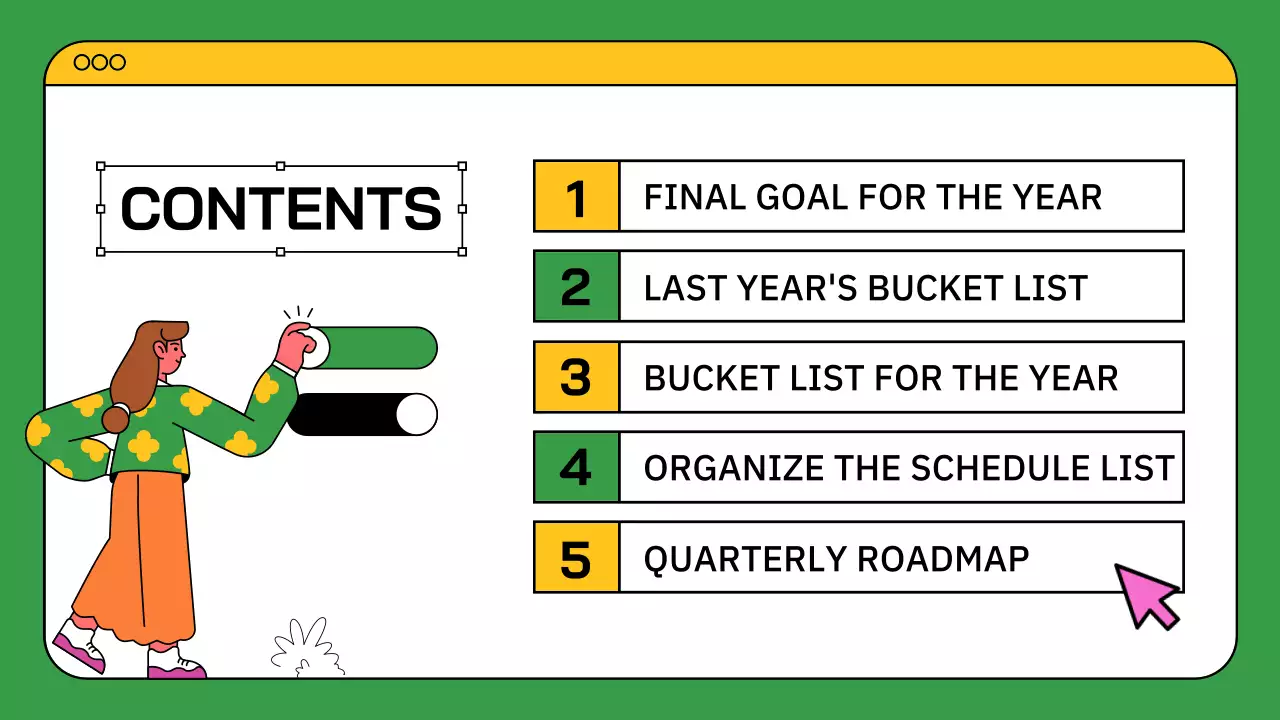 초록색과 노란색의 다채로운 웹브라우저 컨셉의 버킷리스트