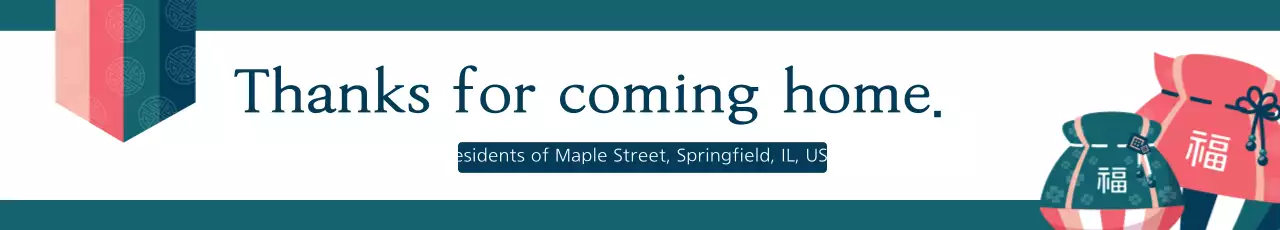 Banner de convite tradicional azul-petróleo para casa