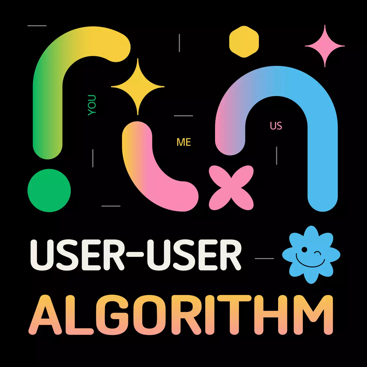 Provision of algorithm information on the concept of shapes in black and pastel colors (Card News)