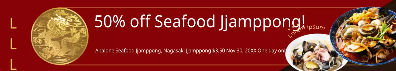 Banner vermelho tradicional de promoção de frutos do mar