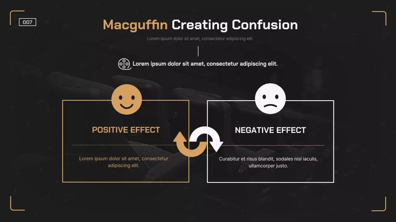 Clean cinematic terminology classroom with a black and orange camera feel