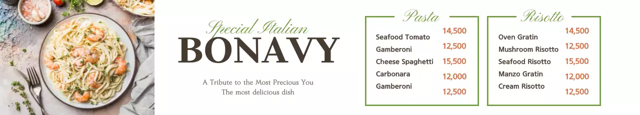 Banner de menu italiano elegante bege