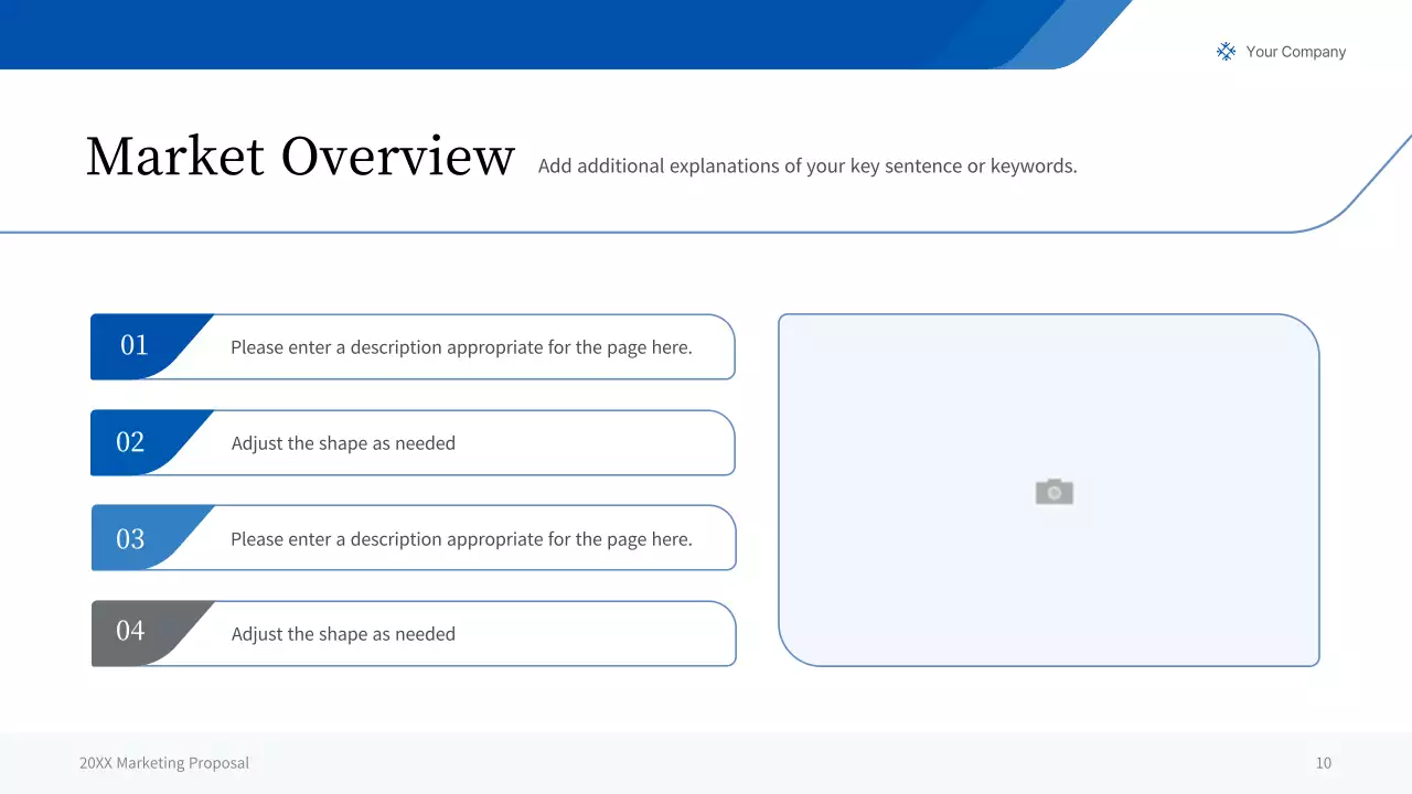 A simple business presentation in blues and grayscale